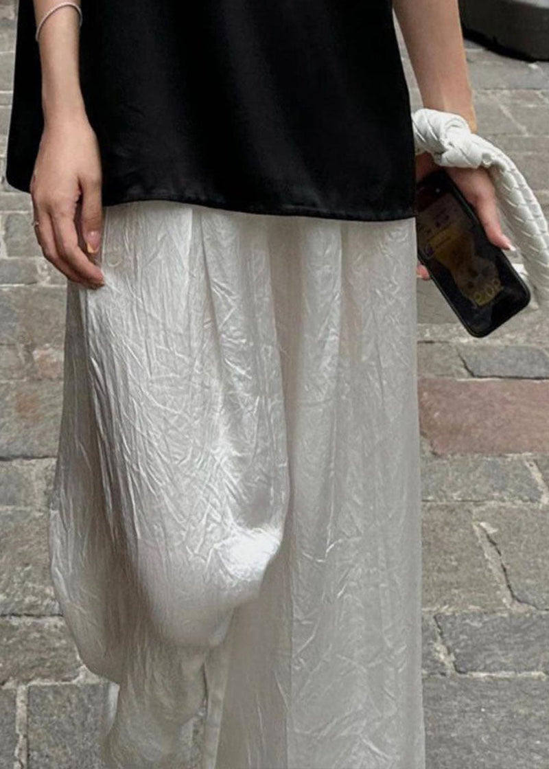 Brief White Elastic Waist Straight Pants Summer