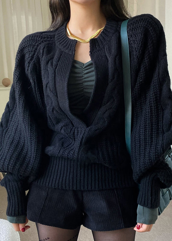 Brief White O-neck Cozy Cable Knit Sweaters Long Sleeve