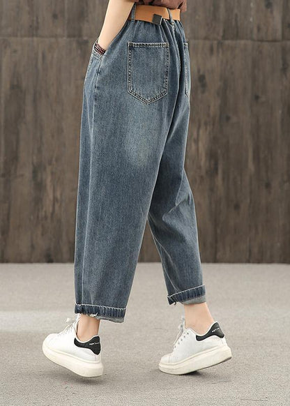 Bright Line Decoration Retro Washed Denim Autumn New Trousers