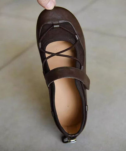 Brown Faux Leather Cross Strap Splicing Flat Shoes for
