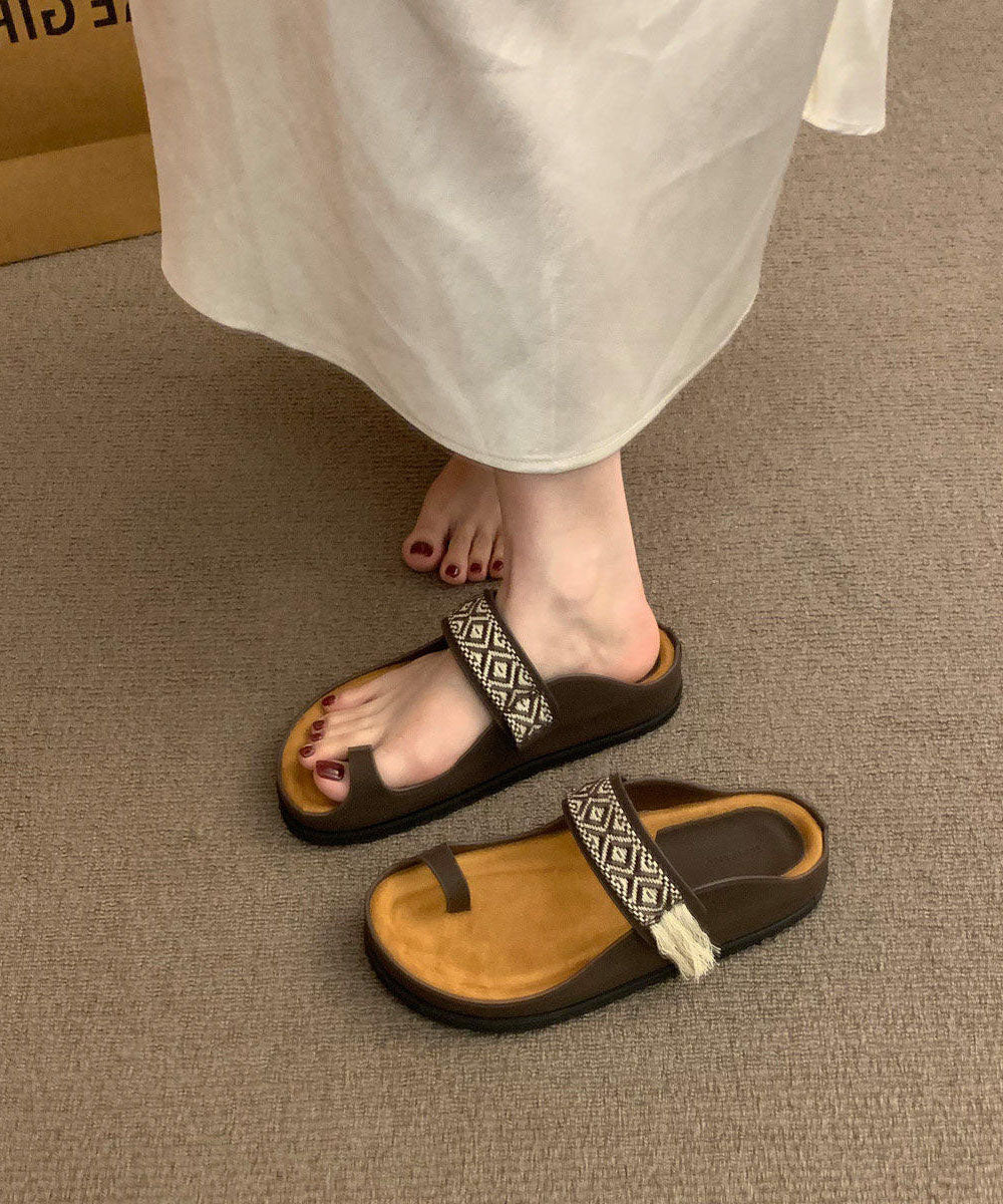 Brown Faux Leather Soft Toed Slippers for Summer