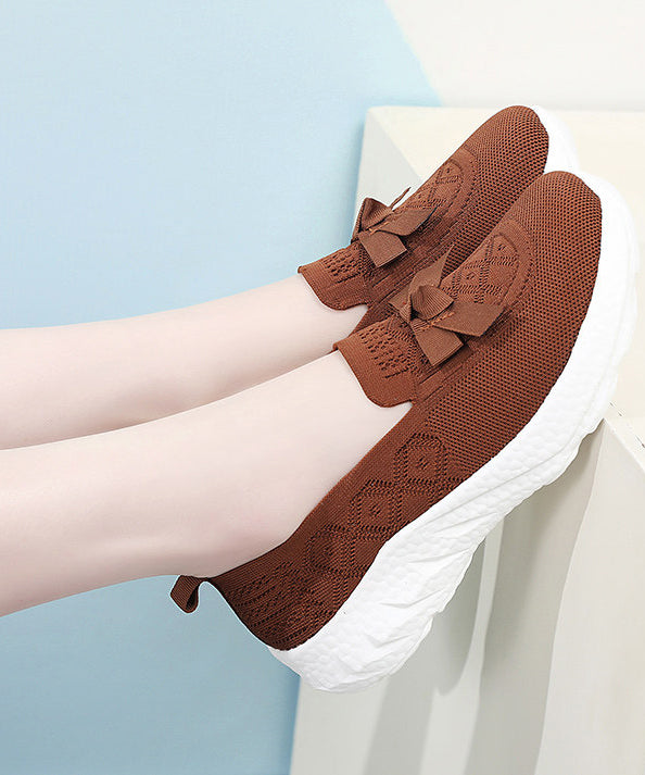 Brown Flat Shoes for Knit Fabric Comfy Flat Shoes