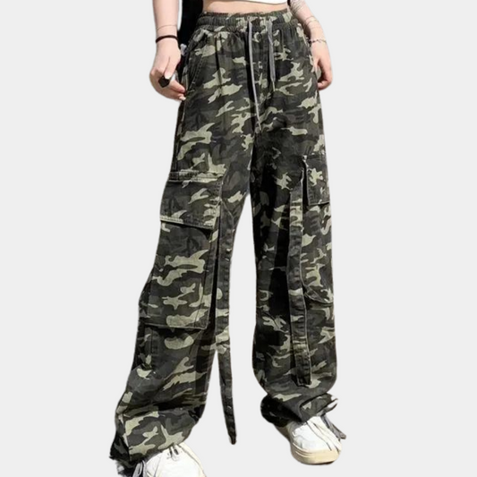 CD | Pantaloni moderni de camuflaj cu talie înaltă pentru femei