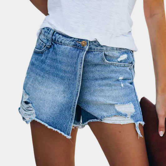 CD | Pantaloni scurți din denim asimetrici la modă pentru femei