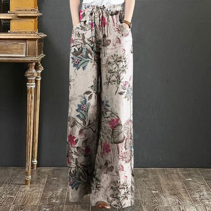 CD | Pantaloni largi eleganți cu imprimeu floral