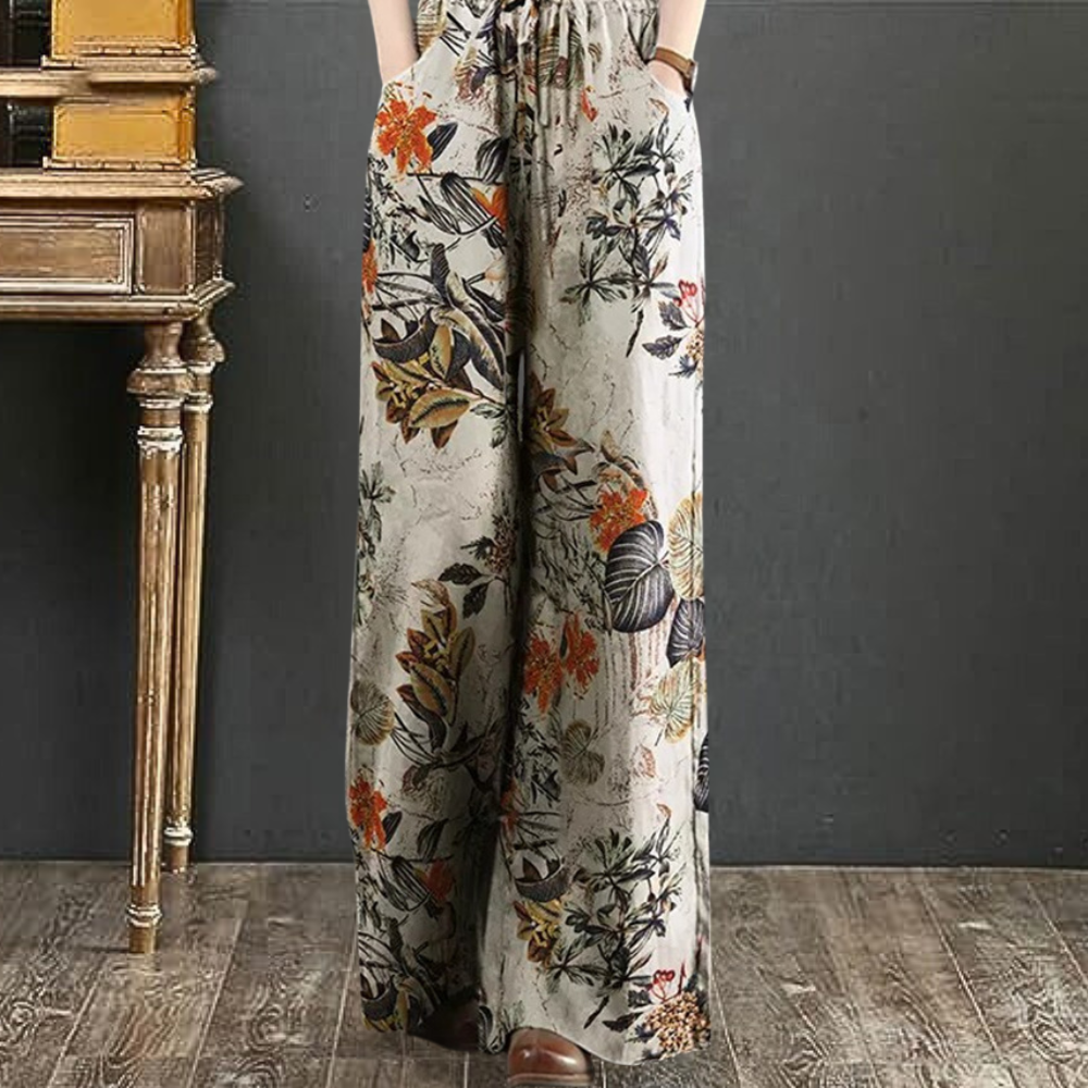 CD | Pantaloni largi eleganți cu imprimeu floral