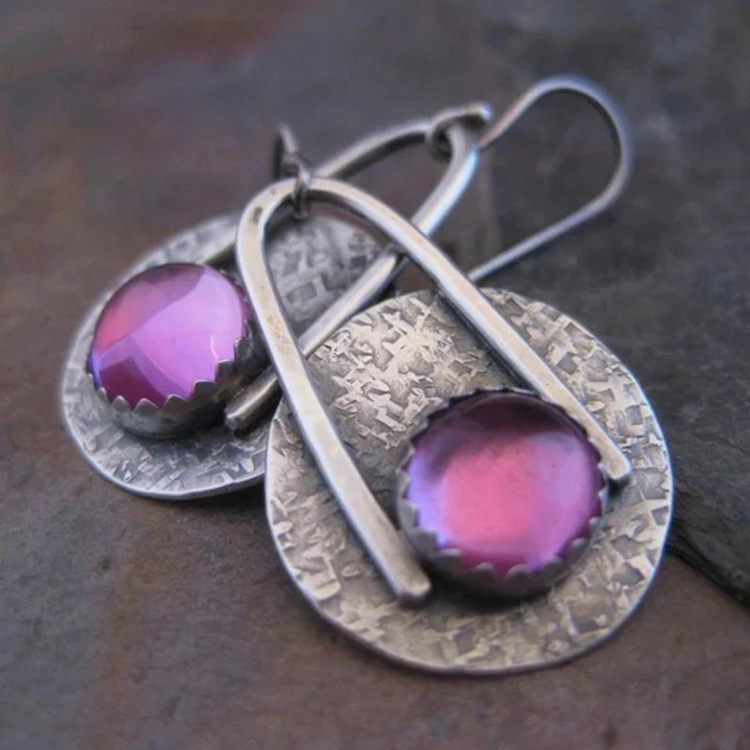 Boho Earrings With Purple Stones In Sterling Silver