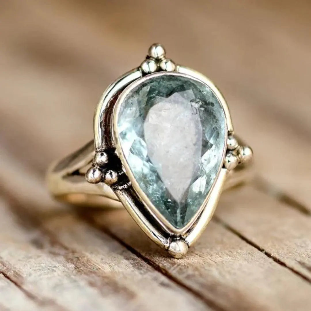 -style Ring With Blue Crystal Inlay