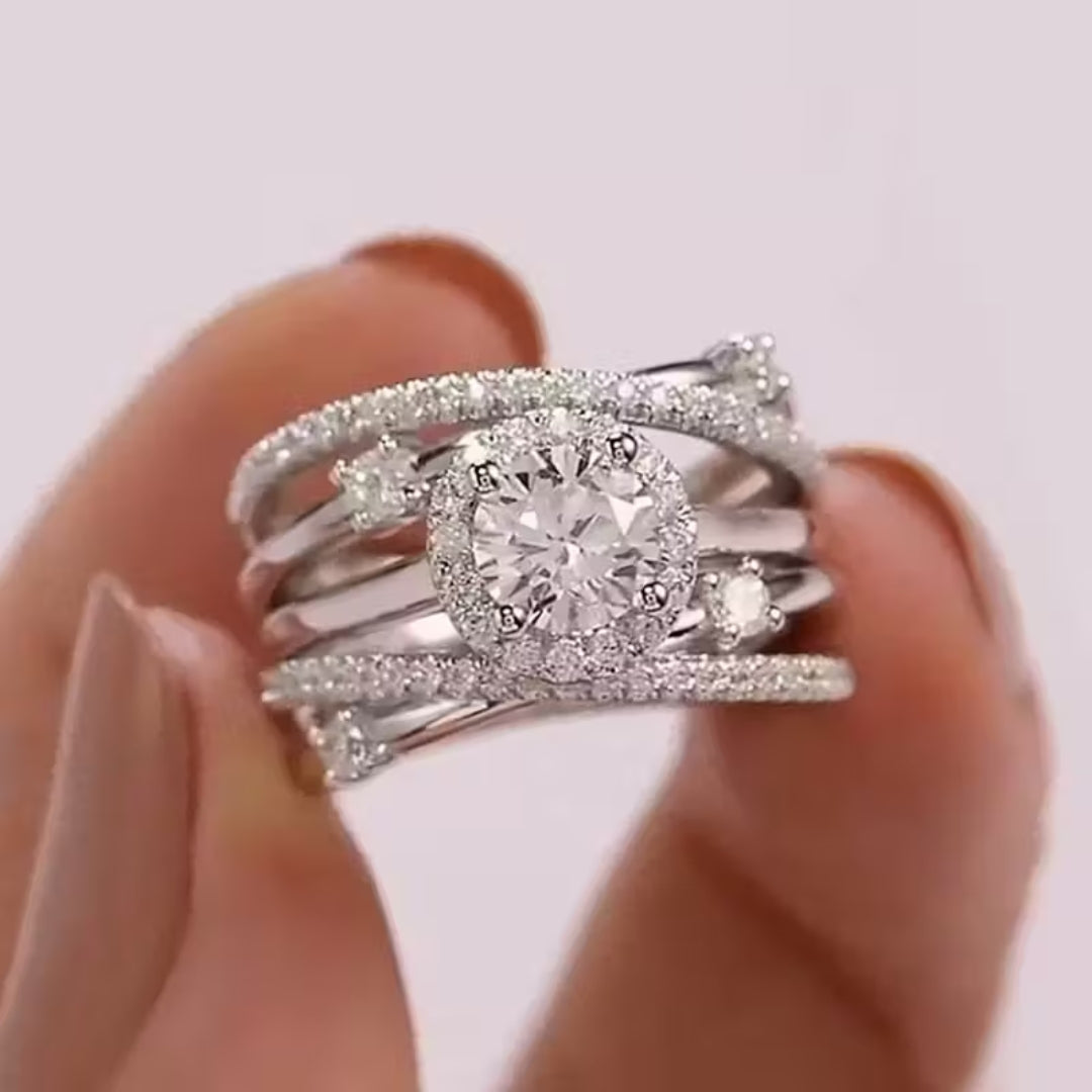 Zirconia Silver Layered Orbit Ring