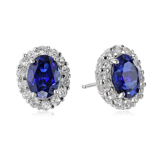 Elegant Oval White Sapphire Stud Earrings In 14k White Gold