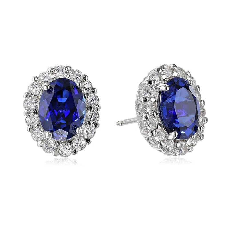 Elegant Oval White Sapphire Stud Earrings In 14k White Gold