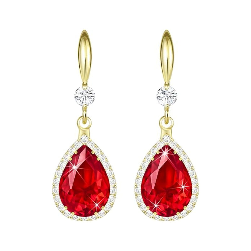 Gold Ruby Teardrop Earrings