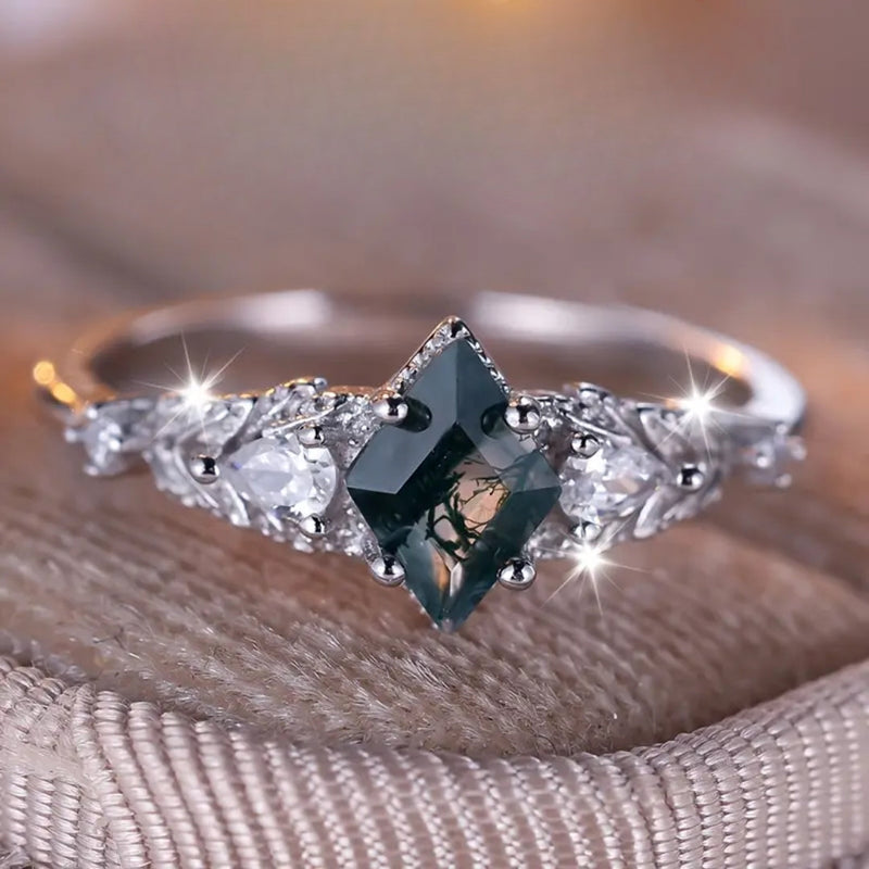 Green Moss Geometric Zirconia Ring