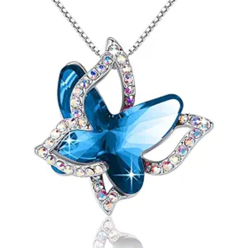 Sapphire Butterfly Necklace | White Gold