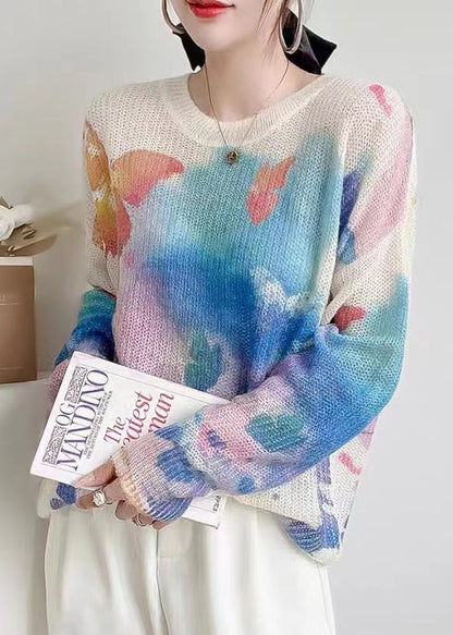 Apricot Print Patchwork Cozy Knit Top Long Sleeve