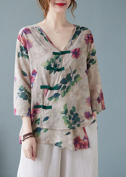 Brown Dragon V Neck Print Shirts Half Sleeve