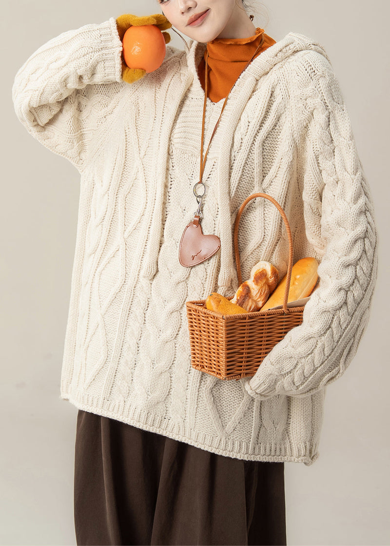 Beige Hooded Knit Sweaters Three Pieces Set Spring