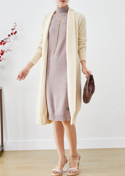 Beige Oversized Cashmere Knit Long Cardigans Fall