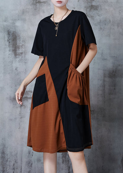 Black Asymmetrical Patchwork Pocket Cotton Dresses Summer