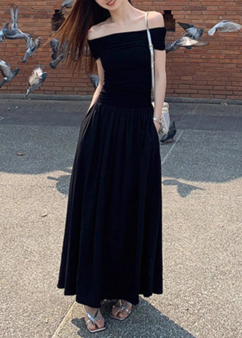 Black Cold Shoulder Silm Fit Cotton Strapless Dress Summer