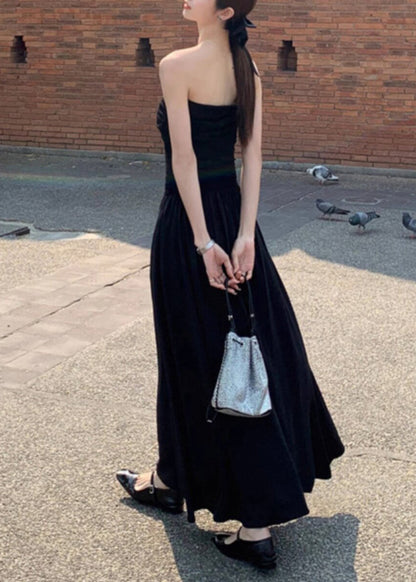 Black Cold Shoulder Silm Fit Cotton Strapless Dress Summer