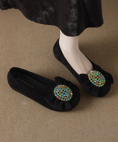 Black Cowhide Leather Flat Shoes for