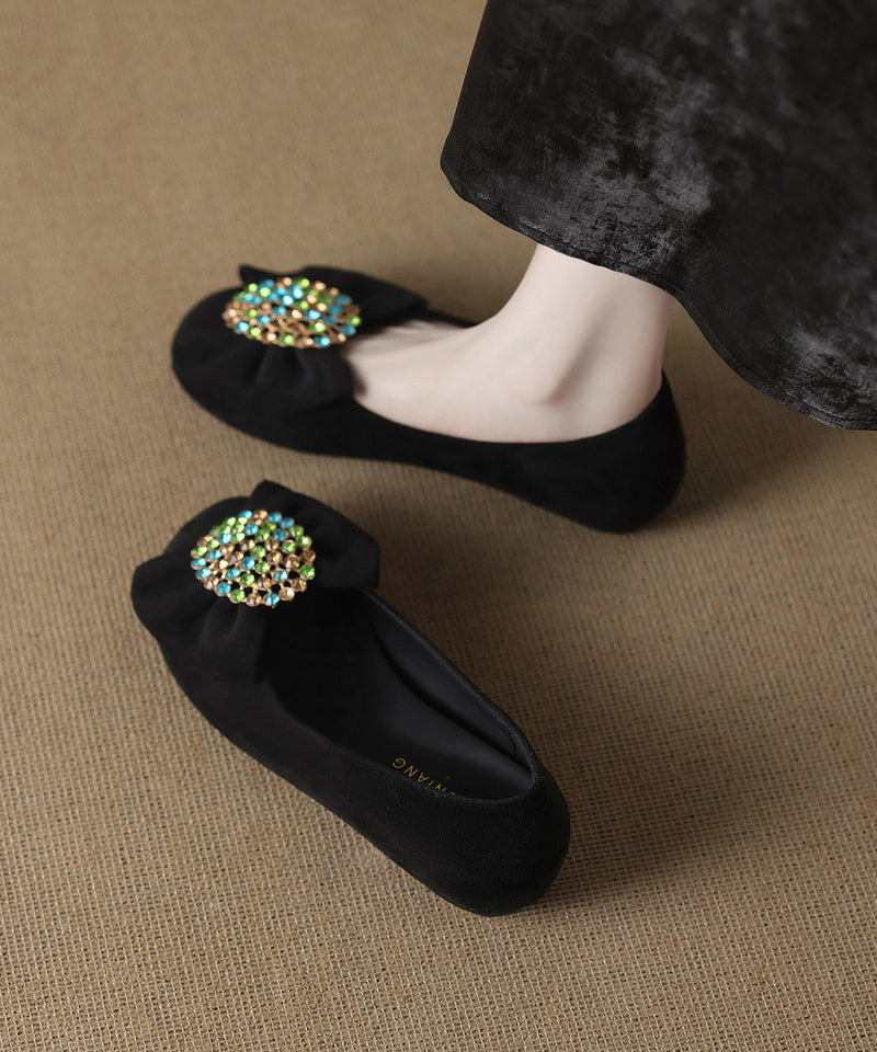 Black Cowhide Leather Flat Shoes for