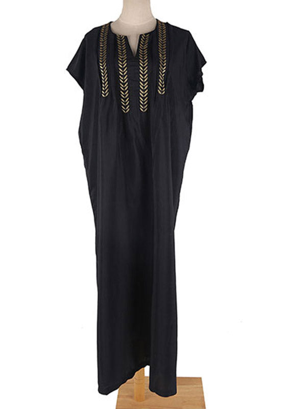 Black Gold Embroideried Long Beach Dresses Summer