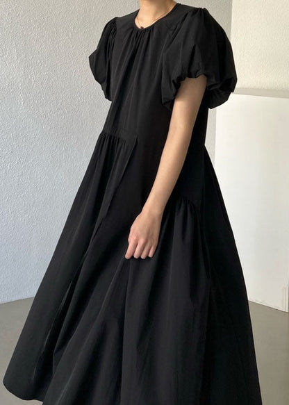 Black O Neck Patchwork Cotton Maxi Dresses Summer