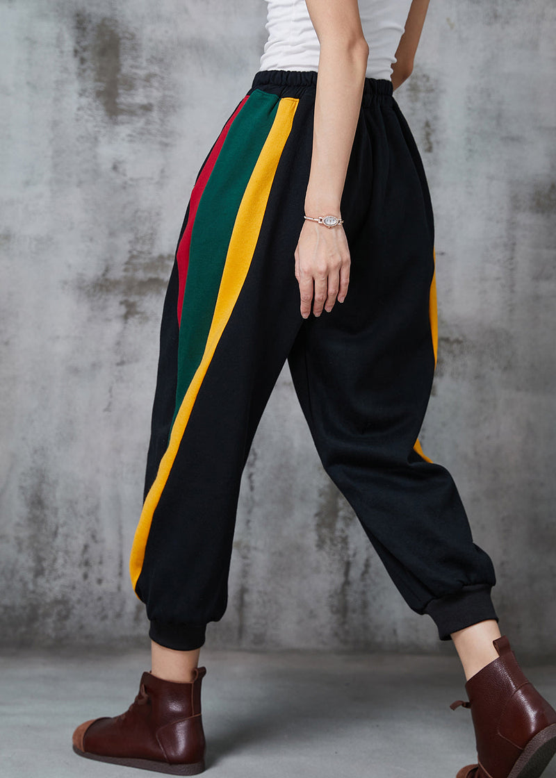 Black Oversized Patchwork Warm Fleece Harem Pants Spring