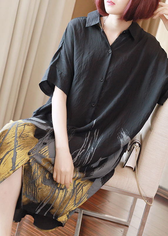 Black Oversized Tie Dye Cotton Long Dress Summer