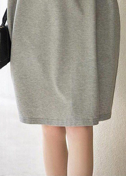Black Peter Pan Collar Button Cotton Maxi Dresses Short Sleeve