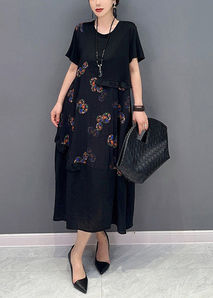 Black Ruffled Patchwork Holiday Dress Summer
