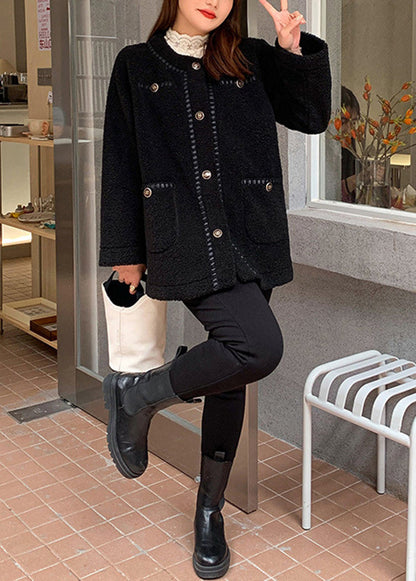 Black Slim Fit Thick Warm Fleece Pants Winter