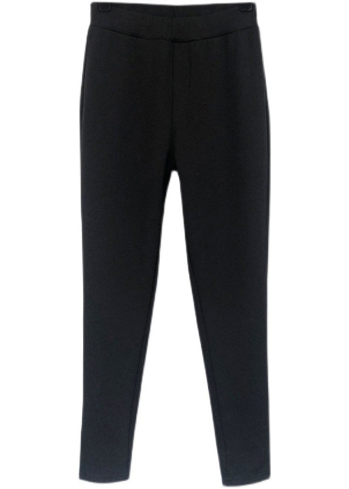 Black Slim Fit Thick Warm Fleece Pants Winter