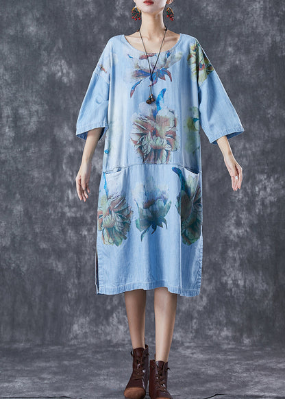 Blue Oversized Patchwork Pockets Denim Party Dress Summer