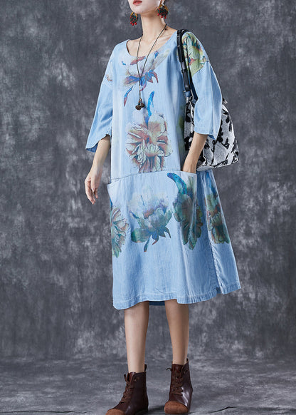 Blue Oversized Patchwork Pockets Denim Party Dress Summer
