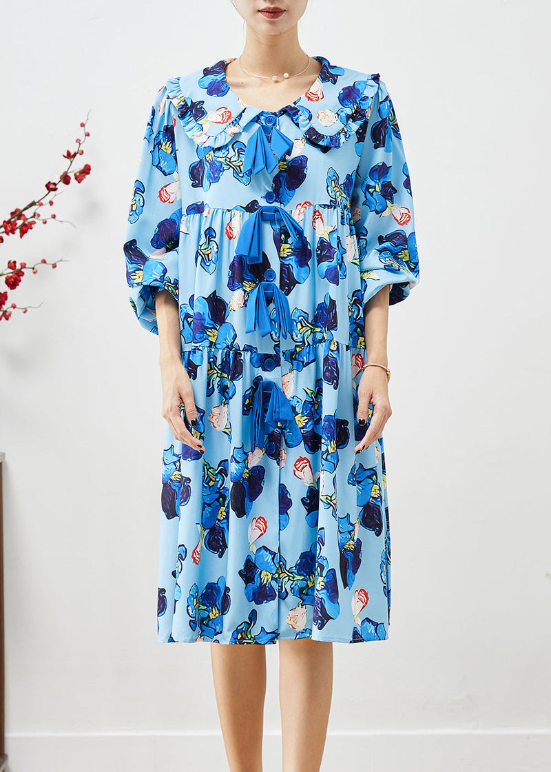 Blue Oversized Patchwork Print Holiday Dress Fall