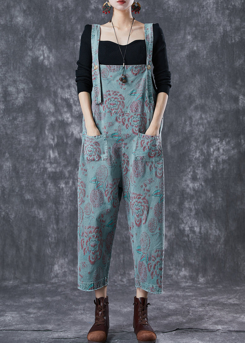 Blue Oversized Print Denim Jumpsuits Summer