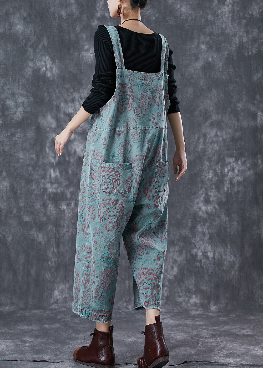 Blue Oversized Print Denim Jumpsuits Summer