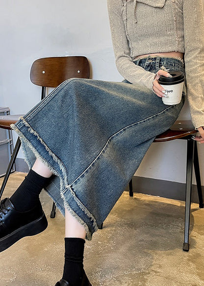 Blue Patchwork High Waist Button Denim a Line Skirts