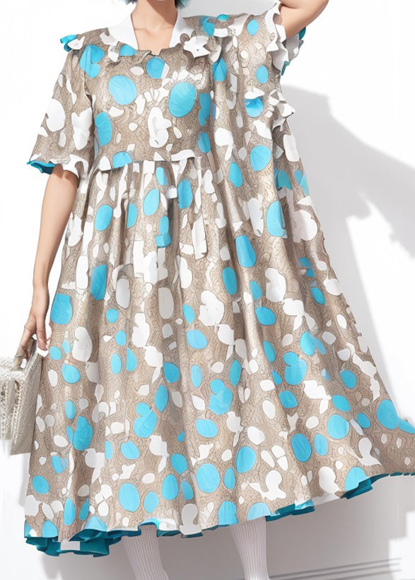 Blue Print Wrinkled Cotton Dresses Summer