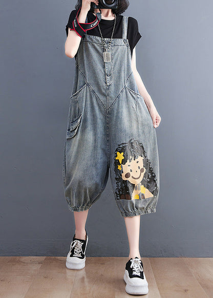 Blue Slash Neck City Girl Denim Jumpsuit Summer