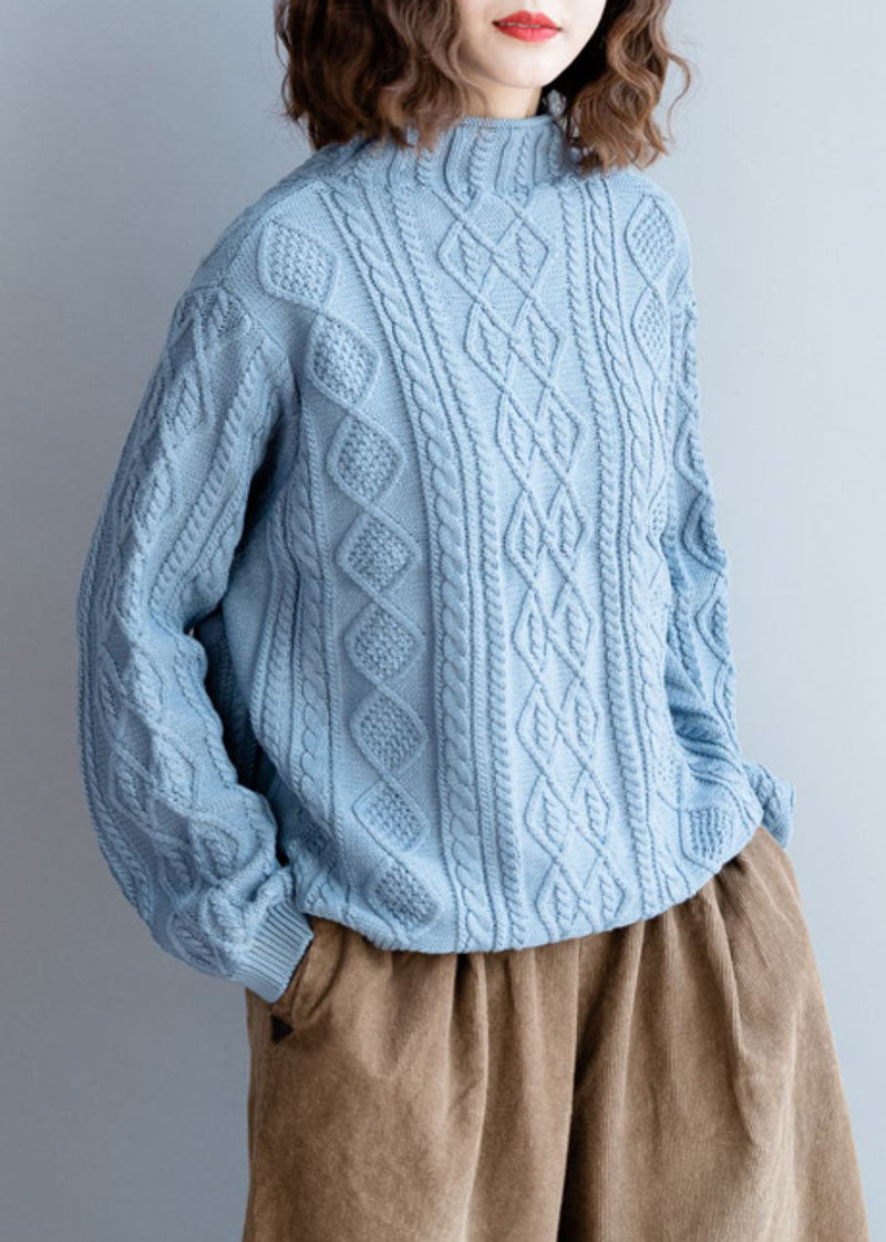 Blue Wear on Both Sides Cable Knit Coats Winter