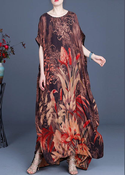 Chocolate Print Silk Asymmetrical Design Low High Design Dresses Summer