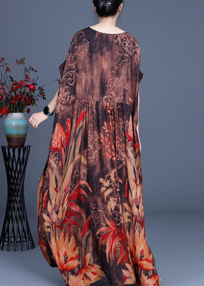 Chocolate Print Silk Asymmetrical Design Low High Design Dresses Summer