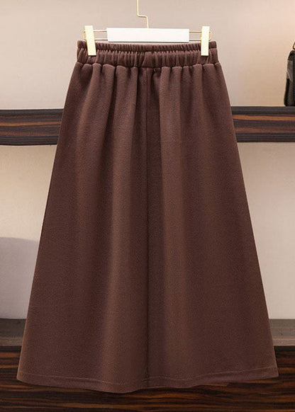Coffee Drawstring Pockets Patchwork Cotton a Iine Skirts Fall