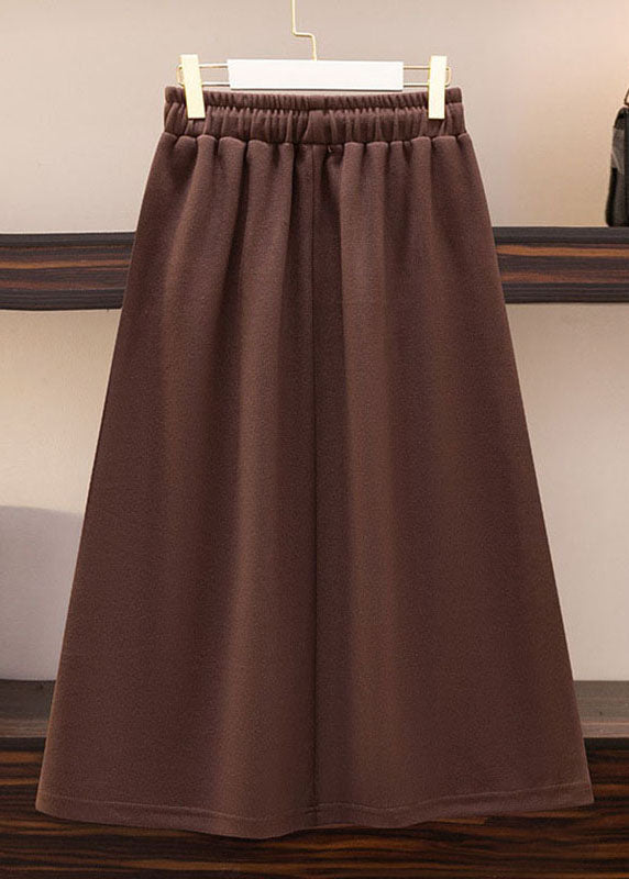 Coffee Drawstring Pockets Patchwork Cotton a Iine Skirts Fall