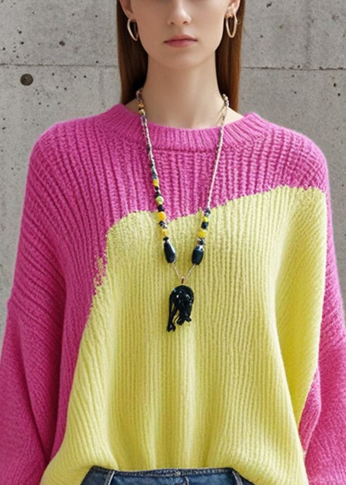 Colorblock Asymmetrical Patchwork Knit Sweaters Fall