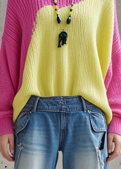 Colorblock Asymmetrical Patchwork Knit Sweaters Fall